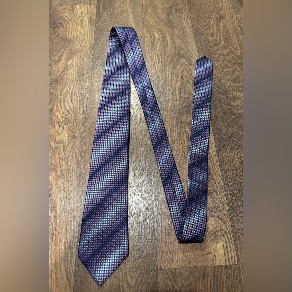 Bruno Marchesi 100% Silk Tie Hand Made Iridescent Purple Geometric - Picture 4 of 8